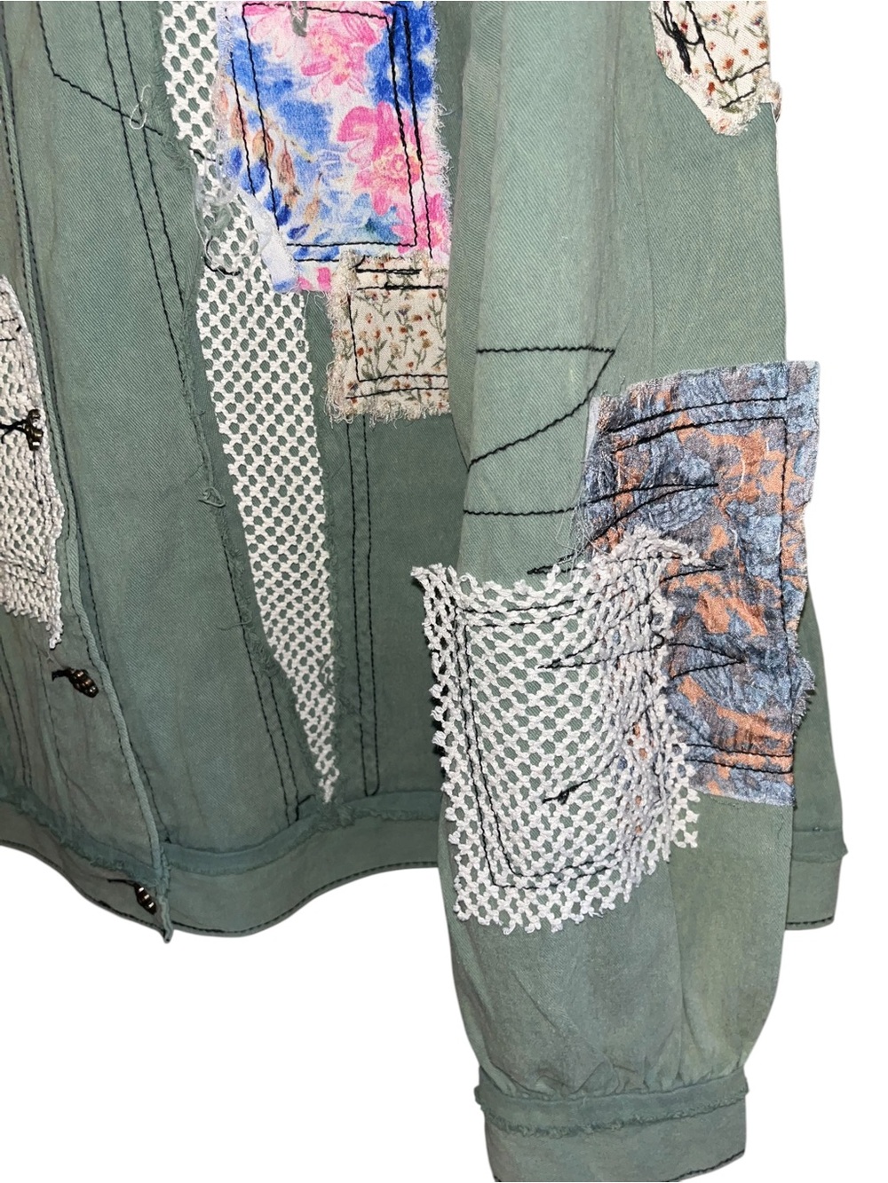 POL L Patchwork Denim Jacket in Sea Grass - Picture 8 of 9